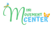 Logo for "Mini Movement Center" with green, blue, and yellow elements. Features a caterpillar and butterfly.