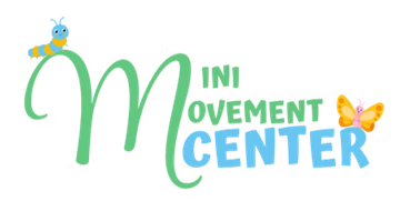 Logo for "Mini Movement Center" with green, blue, and yellow elements. Features a caterpillar and butterfly.