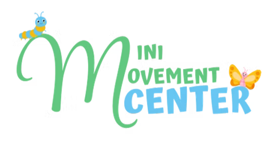 Logo for "Mini Movement Center" with green, blue, and yellow elements. Features a caterpillar and butterfly.