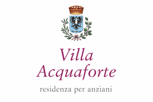 Logo per Villa Acquaforte, una residenza per anziani, con uno stemma araldico sopra il nome dell'azienda.