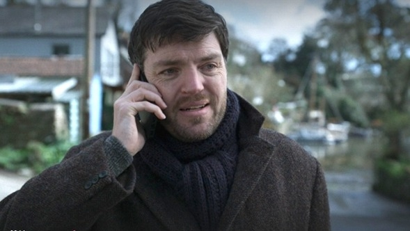 Actor Tom Burke as Cormoran Strike at one of the locations in the Cornwall TV location tour