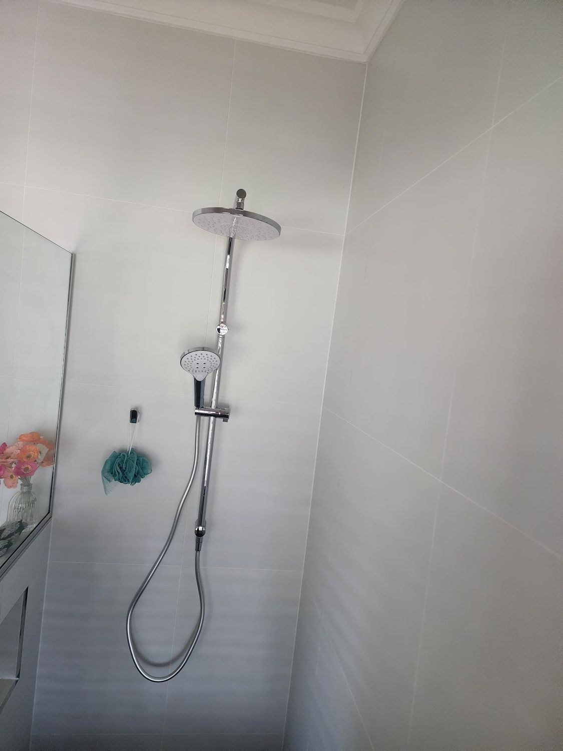 Tiled Shower Stall With Chrome Rainfall Showerhead — Done Right Bathrooms And Renovations in Edmonton, QLD