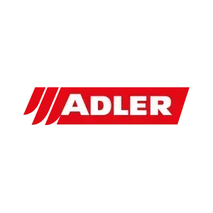 Logo ADLER rosso con tre strisce oblique e scritta bianca in grassetto su sfondo bianco.