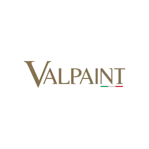 Logo Valpaint in caratteri serif dorati con una sottile sottolineatura verde-bianca-rossa su sfondo bianco.