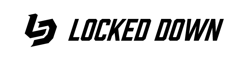 A black and white logo for locked down on a white background.