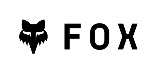 A black and white logo for fox with a fox head and the word fox.