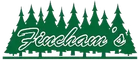 Fincham's logo with green pine trees and script text on a white background
