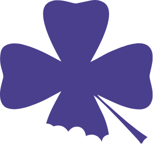 A purple, four-leaf clover icon with a notched bottom petal.