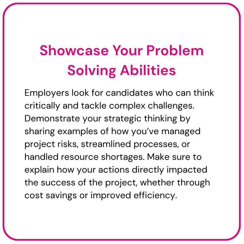 Pink-bordered card with heading “Showcase Your Problem Solving Abilities” and paragraph about solving complex workplace challenges