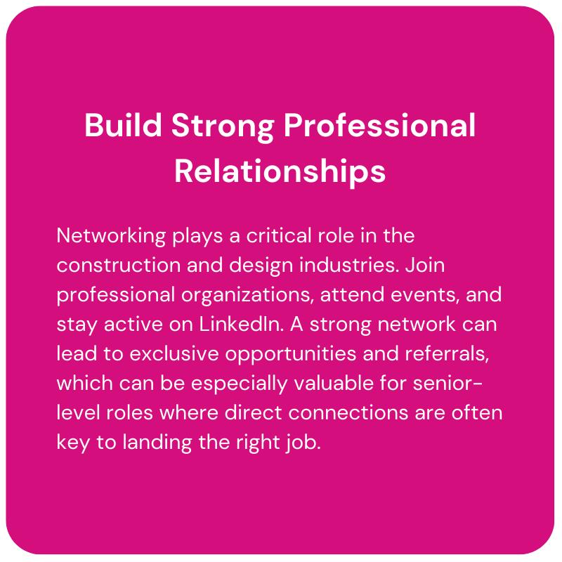 Magenta card with white text about building strong professional relationships through networking.