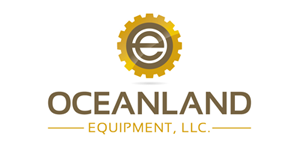 Oceanland Equipment logo: Gold gear icon with letter 