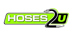 Logo for Hoses 2 U. Green, white, and black text and imagery, with a hose coiled as a 