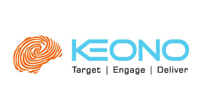 Logo for Keono with a brain-shaped fingerprint and the words 