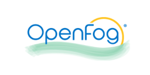 OpenFog logo with blue text, a yellow arc, and a green wisp.