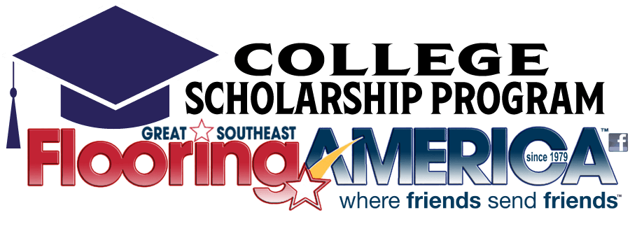 Flooring America college scholarship program logo with graduation cap.