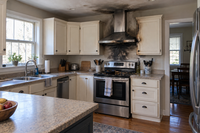 Room with fire and smoke damage
