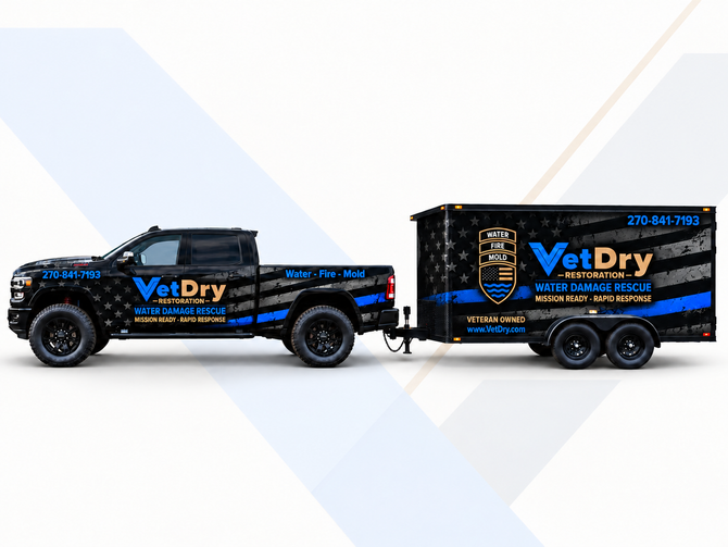 VetDry Restoration truck and trailer wrap concept