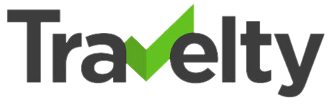 El logotipo de Travelty tiene una marca de verificación verde.