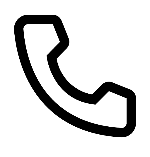 Un icono en blanco y negro de un teléfono sobre un fondo blanco.