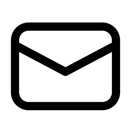 Un icono de sobre blanco y negro sobre un fondo blanco.