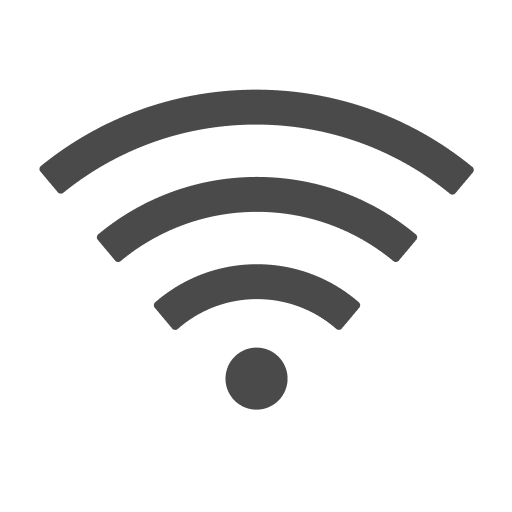 Un icono en blanco y negro de una señal wifi sobre un fondo blanco.