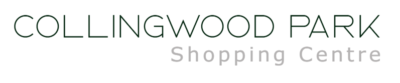 Collingwood Park Shopping Centre logo in green and grey lettering