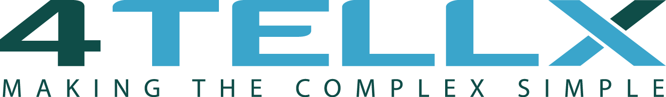 4TELLX logo: teal text with a teal 4 and X over