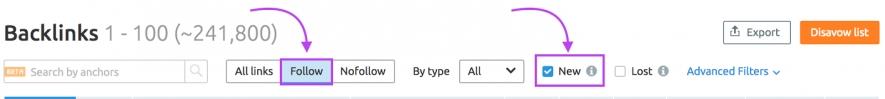 SEMRush Backlink Report New Backlinks