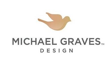 Logo for Michael Graves Design. Features a gold bird icon above gray text.