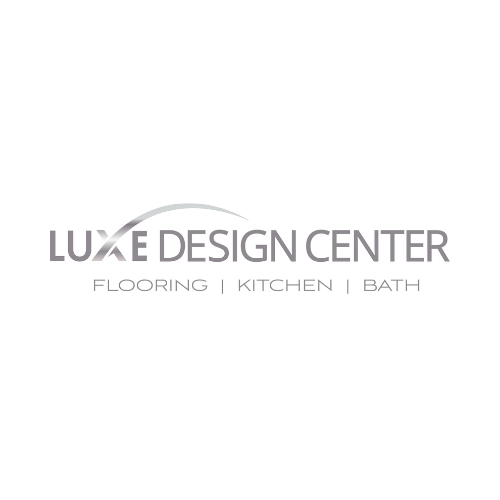 Logo for Luxe Design Center with tagline: Flooring | Kitchen | Bath. Gray text on white.