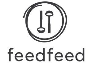 Logo of feedfeed: a circle with two kitchen utensils inside; text “feedfeed” below.