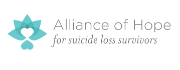 Alliance of Hope logo. Teal lotus-like design with heart. Text reads