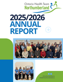 Ontario Health Team Northumberland 2025/2026 annual report cover with group photos on blue and green background