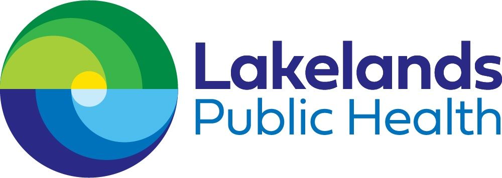 Lakelands Public Health logo with a circular design of layered green, yellow, and blue colors, representing nature.