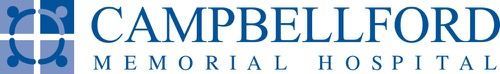 The campbell ford memorial hospital logo is blue and white