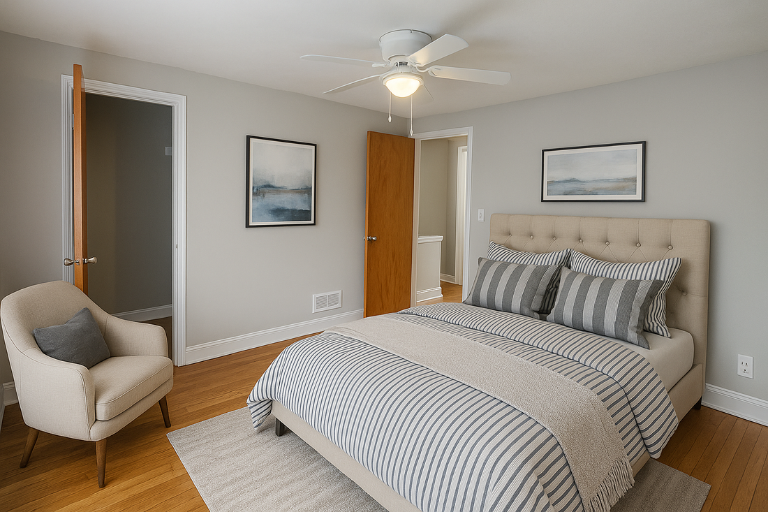 staged, apartment bedroom, renovared