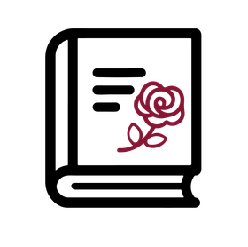 An icon of a book with a rose on the cover.