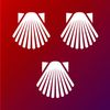 Three white scallop shell icons on a gradient red to purple background.