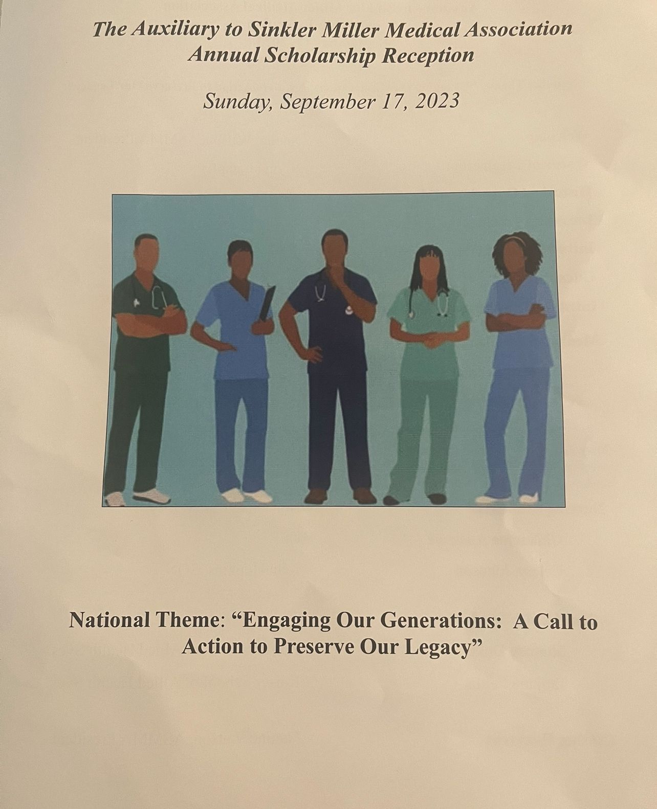 Event poster with five people standing beneath text about the 2023 Mental Health Recognition Month annual gathering