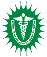 Green circular emblem with white medical caduceus and text: “Auxiliary to the Sunkler-Miller Medical Association”
