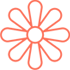 Simple red outlined flower icon with eight petals on a white background
