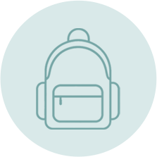Light blue backpack icon on a pale blue circle background