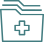 Teal medical folder icon with a cross symbol and tabbed papers