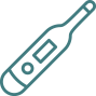 Digital thermometer icon with teal outline and display