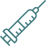 Teal line icon of a syringe angled diagonally