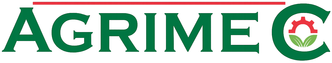 Logo di AGRIME C in carattere verde con una linea rossa sopra le lettere. La C contiene un ingranaggio e delle foglie.