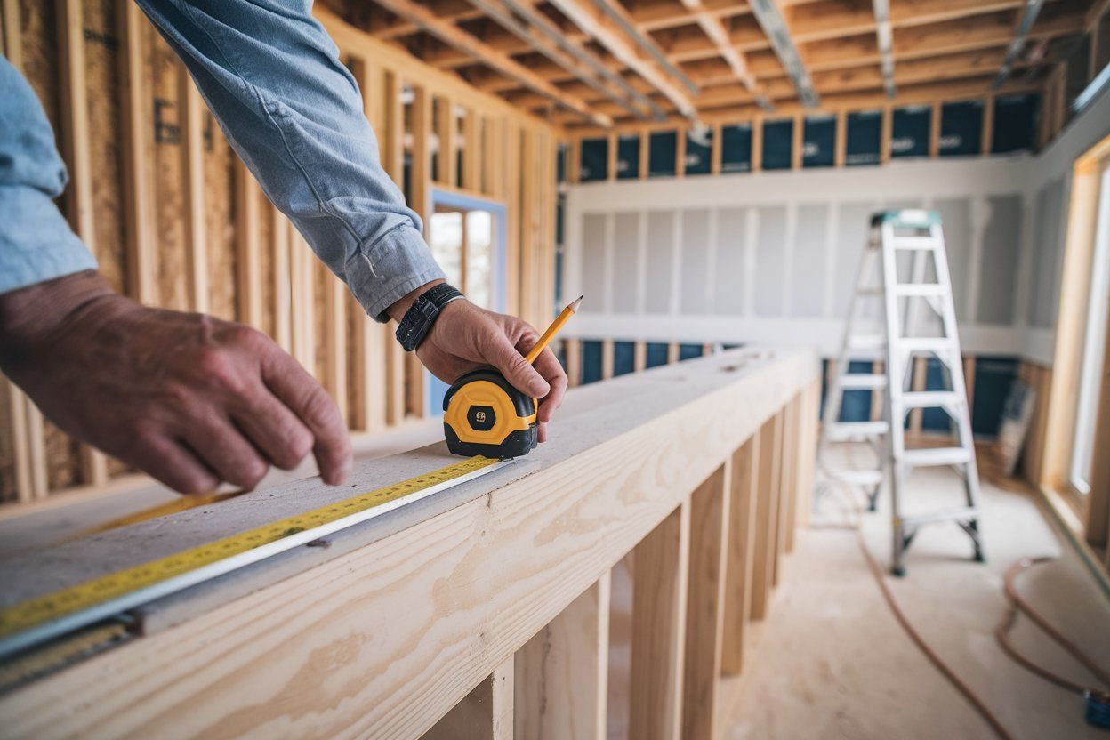 A man is hammering nails into a piece of wood.