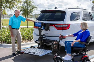 Person on wheelchair and vehicle lift