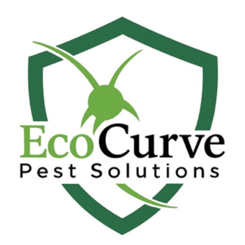 Logo for EcoCurve Pest Solutions: a green shield with a green insect design and text