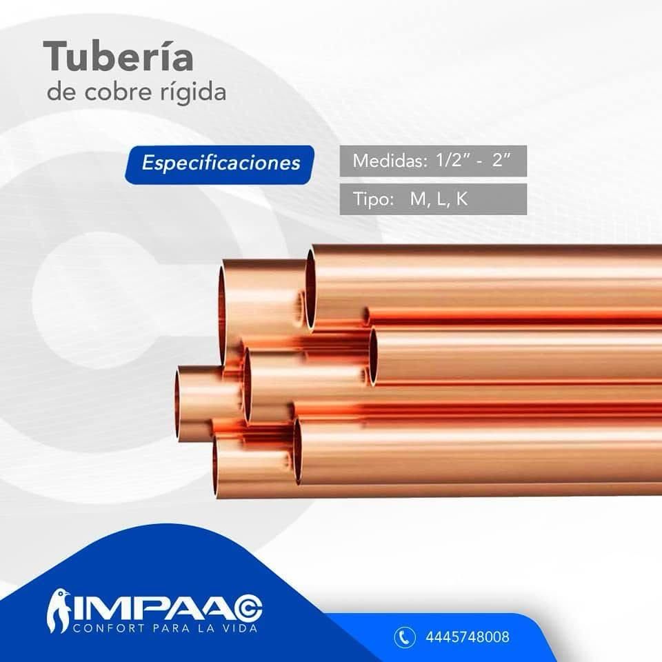 Tubos de cobre agrupados, con texto que especifica 